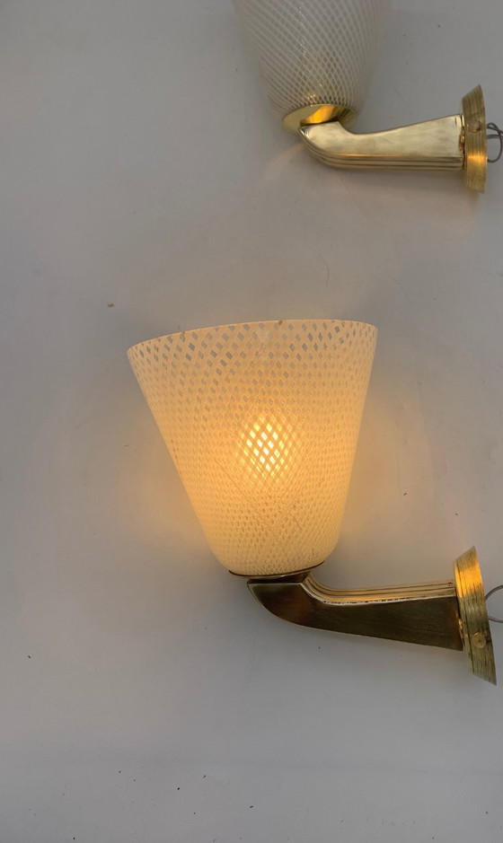 Image 1 of COPPIA applique lampade da parete attribuito a Venini vetro retinato made italy
