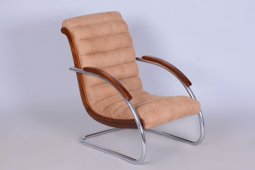 Restored Bauhaus Armchair, by R. Slezak, Model K32, Beech, Chrome, Czech, 1930s – fauteuils, Textile, Wood (photo 2 of 22)