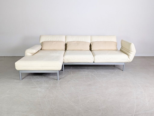 Divano angolare originale Rolf Benz Plura, pelle beige chiaro, design crema