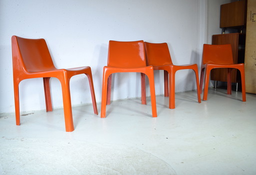 4x Fauteuil vintage rétro orange style italien, style spatial, en fibre de verre