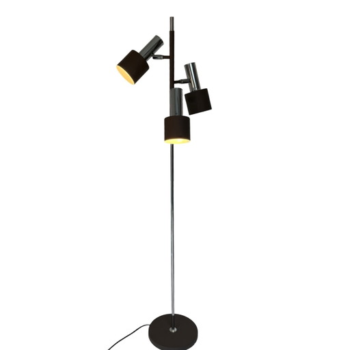 Johannes Hammerborg - Fog & Morup - Lampada da terra - Paralumi cromati e marroni - Design scandinavo/di metà secolo