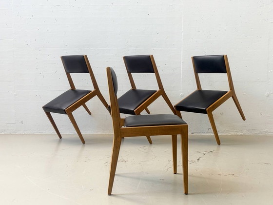 Vintage upholstered chairs made of beech wood, 1960s – Dining chairs, Leather (photo 10 of 12)