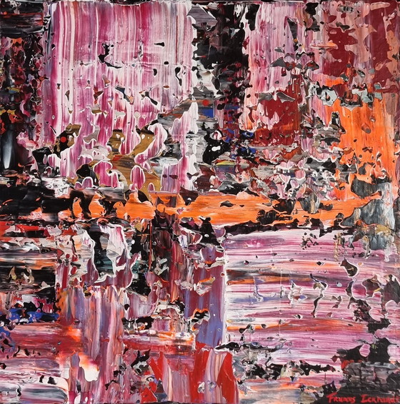 Image 1 of Frances Eckhardt - Peinture abstraite colorée + cadre 50X50