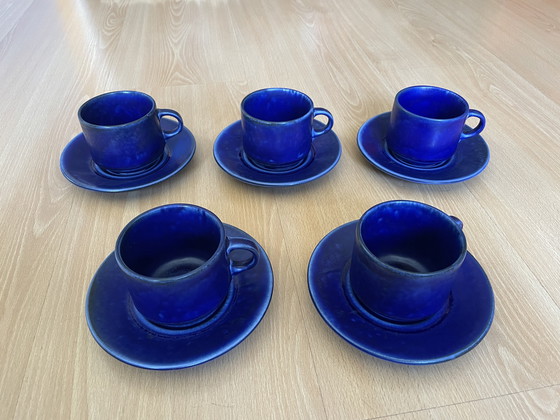 Image 1 of 5 Blue Vintage Cups and Saucers Suisse Langenthal and 3 Loose Cups
