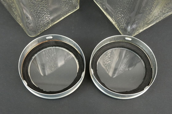 Image 1 of 2 grandes tarros de almacenamiento Poncet de la década de 1930 de vidrio prensado de aluminio de la era Bauhaus