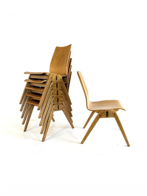 6x vintage plywood eetkamerstoel ‘60