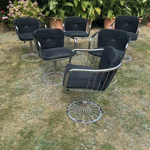 Rima Italien Sechs Vintage Chrom-Stühle 1970er | Gastone Rinaldi Stil | Mid Century Modern | Space Age Design