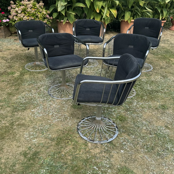 Image 1 of Rima Italy Zes vintage chromen stoelen uit de jaren 70 | Gastone Rinaldi-stijl | Mid-century modern | Space Age-design