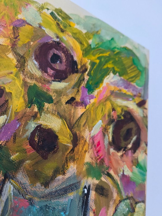 Image 1 of Original Sunflowers Still Life by M Savu | Acrylic on Canvas | 30 × 30 cm
