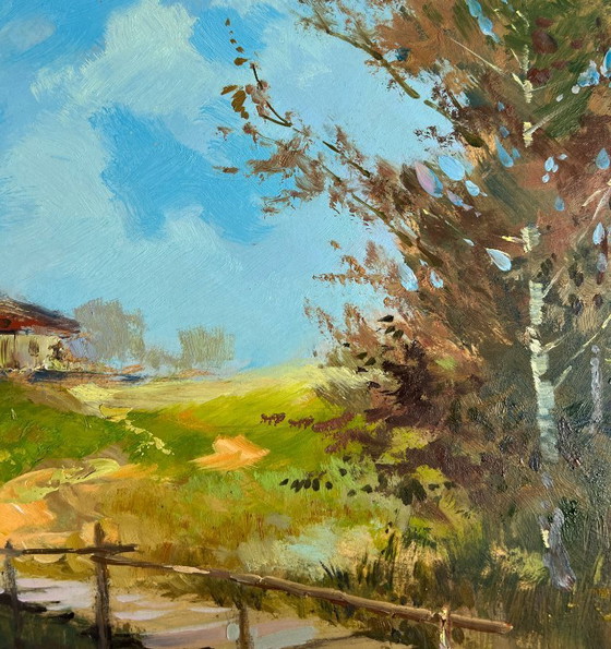 Image 1 of Original Oil Painting Nature River Landscape The Road Leading Home