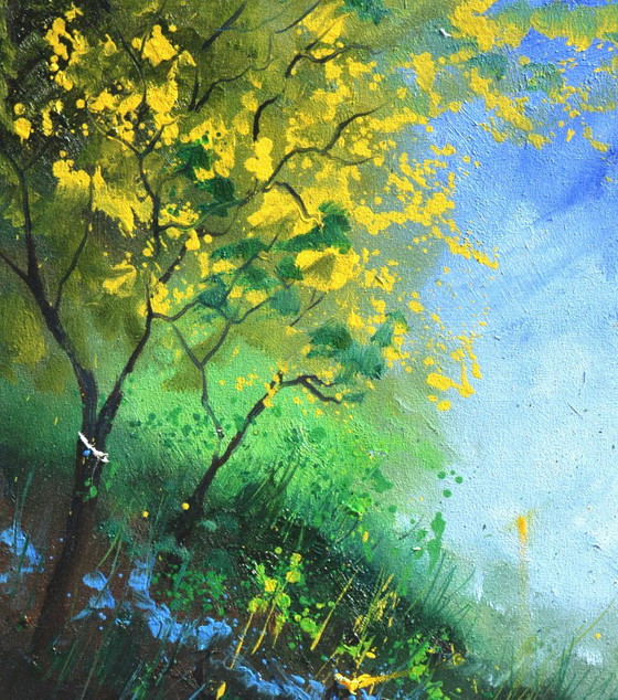 Pittura astratta Paesaggio forestale giallo e verde, Dipinti e disegni, Tela, Abstract (foto 2 di 5)