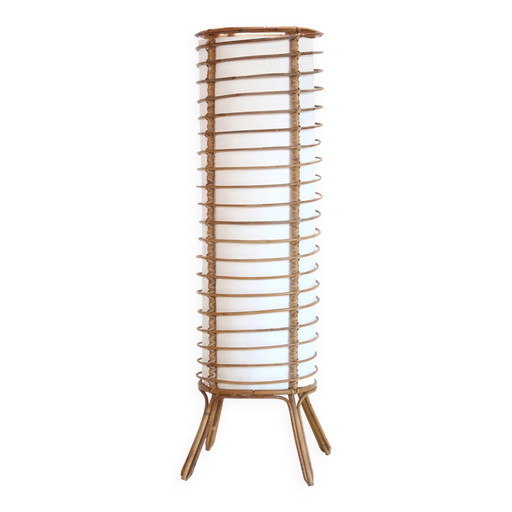 Lampada da terra vintage francese in rattan