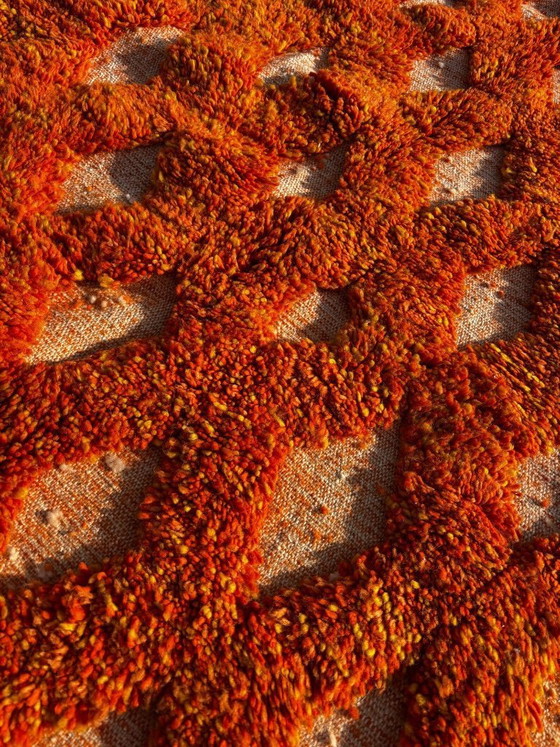 Image 1 of Orange Moroccan wool rug 250x250 cm– Handmade geometric rug – Contemporary Berber carpet – Custom wool area rug – Moroccan Beni 
