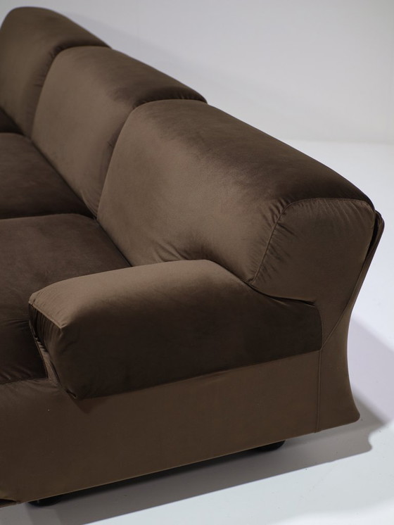 Image 1 of Cassina Fiandra Elements Sofa und Sessel, brauner Samt, 1970er Jahre