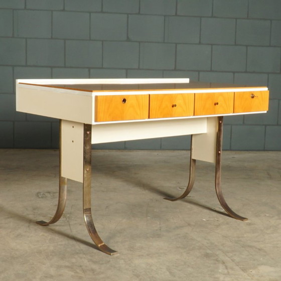 Bureau design vintage avec pieds traîneaux chromés – années 1970 – Bureaux, Metal, Wood (photo 10 of 24)