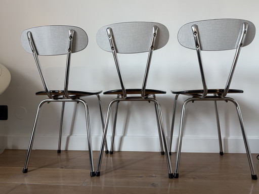 Set of 3 Vintage Design Chairs – Oval Back – Gray Formica