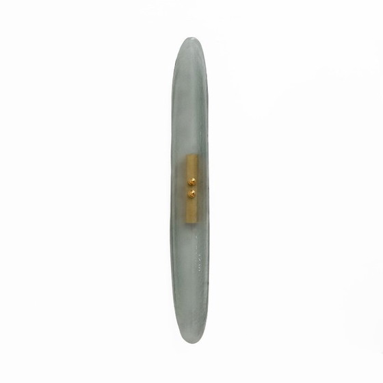 Image 1 of Coppia di applique in vetro di Murano verde acqua in stile Fontana Arte, design moderno di metà secolo.