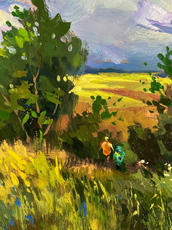 Original Oil Painting Nature Summer Landscape A Walk through Cloudy Nature, Paintings & Drawings, Wood, Other (photo 5 of 10)