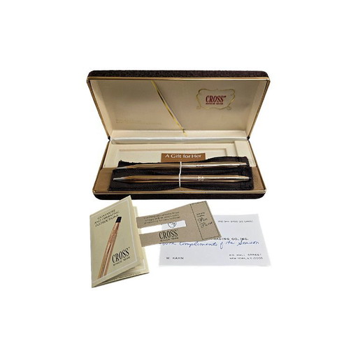 Set da donna vintage con croce in oro 14kt in custodia, anni '70/'80