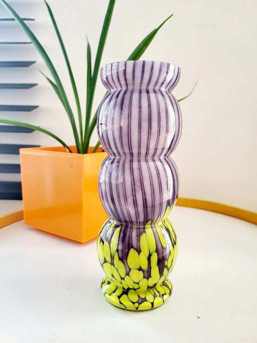 Art Deco vase, stripes and spatter design, Franz Welz, Czech Republic, 1930/1940