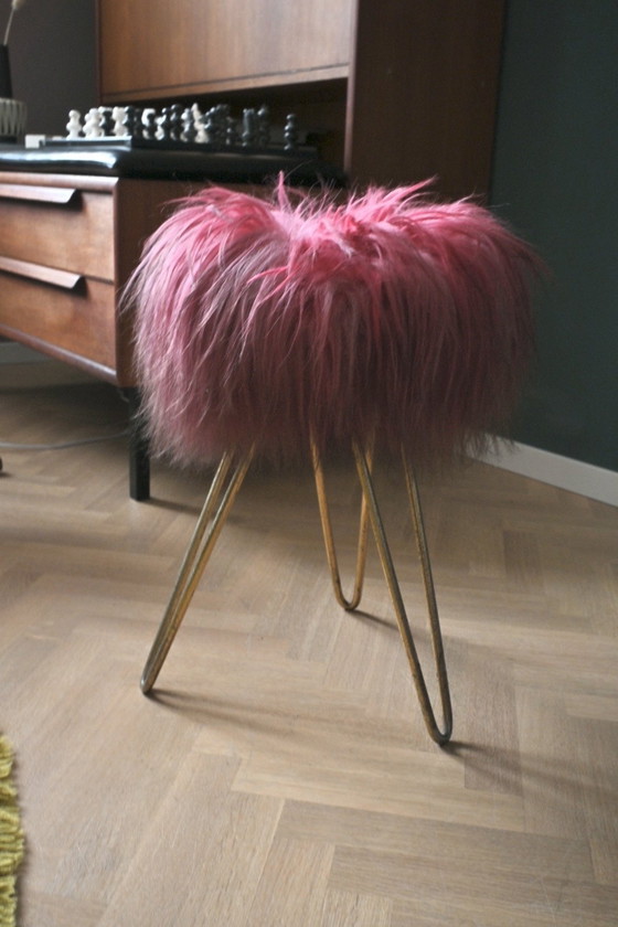 Image 1 of Sgabello vintage rosa a forcina/Flokati