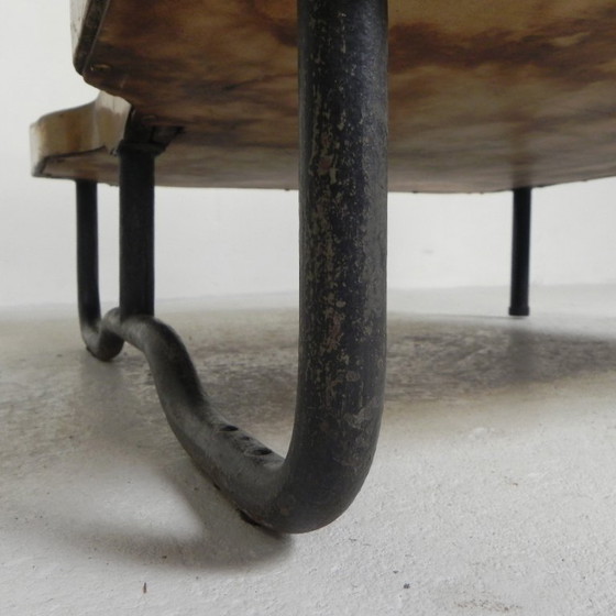 Image 1 of Double-sided teak train bench, 1930s