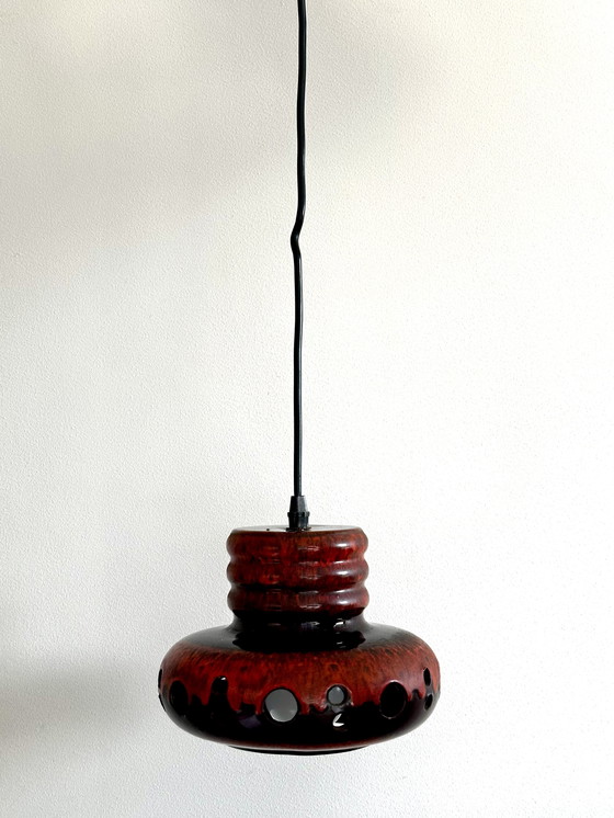 Image 1 of Vintage Herda Lava Pendant Lamp — Ceramic in Brown & Red | Space Age | Mid-Century Modern