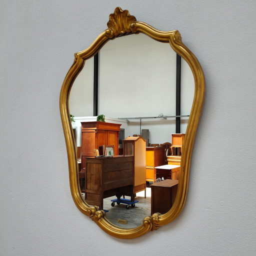 Vintage Baroque Rococo Gold DeKnudt miroir de cheminée à crête.