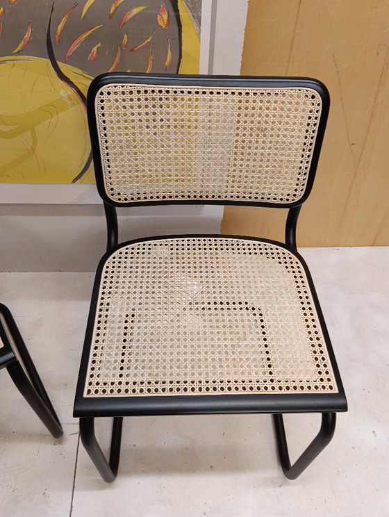 Image 1 of ALIVARMVSEVM 104. SET of 2 CESCA B32 Chairs (NEW) in Black Frame Limited Edition 