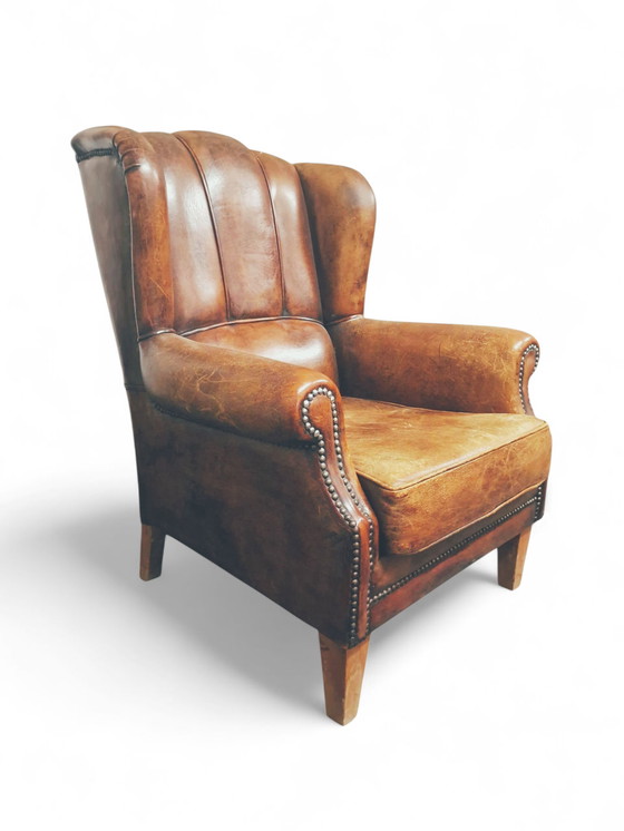 Image 1 of Poltrona da uomo francese in vera pelle di pecora, ca. 1940