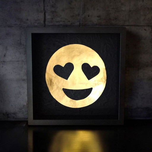 Smiley in Love emoticon 23kt gold-plated in frame PopArt