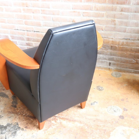 Image 1 of Vintage fauteuil leer hout spaans jaren 80