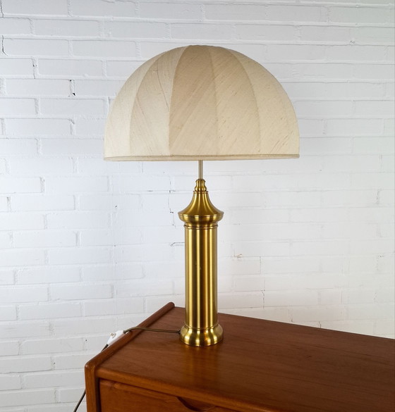 Vintage mushroom brass XL table lamp mid century modern – Textile (photo 3 of 12)