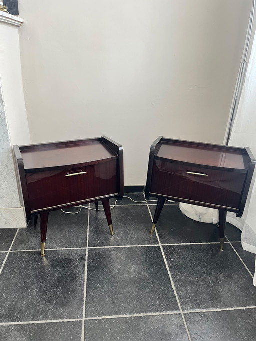 2 tables de chevet de style Mid-Century – nachtkastjes, Metal, Wood