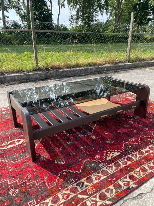 Coffee table wenge wood with glass top