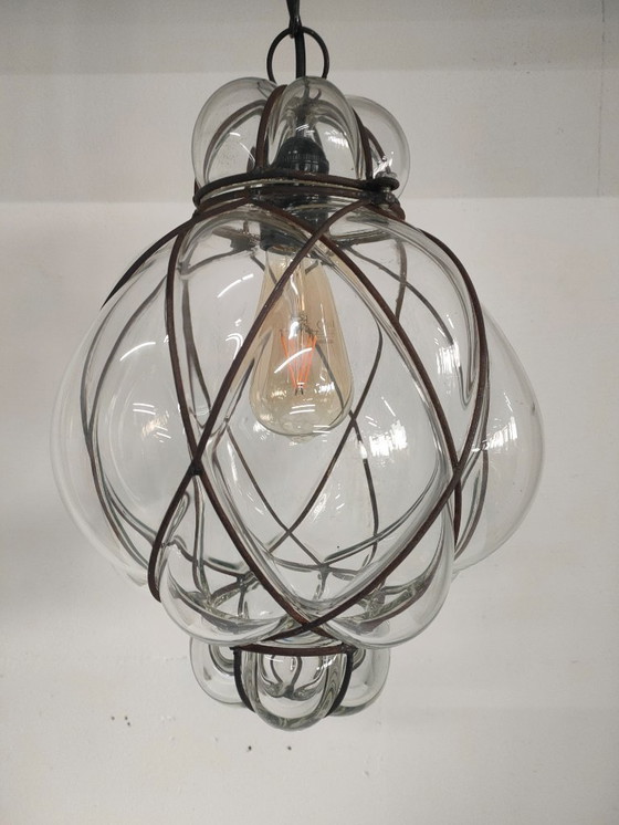 Image 1 of Venetian Pendant Lamp Spherical Glass with Metal Framework.