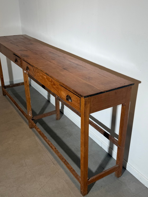 Antieke massief eiken consoletafel met vier lades – Bijzettafels (photo 4 of 8)