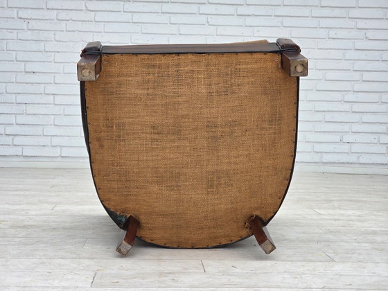 Image 1 of 1930s, Danish armchair, brown furniture leather, velour.