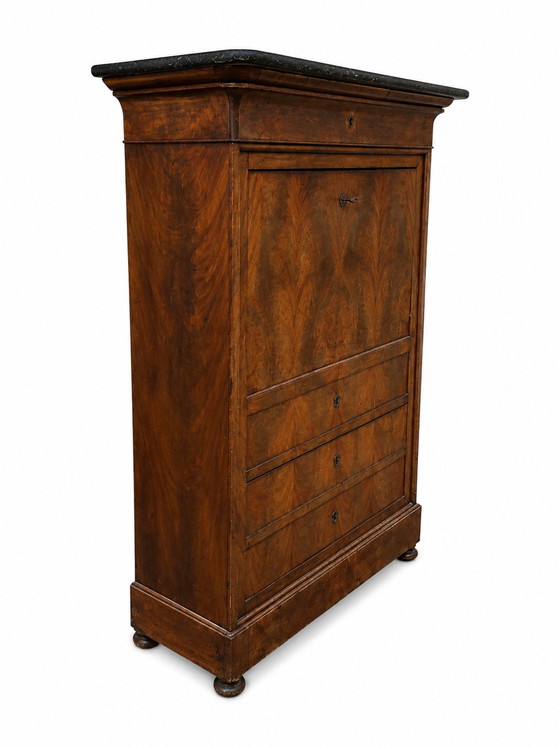 Flamed mahogany secretary desk - Louis-Philippe period, 19th century – Wood, Marble (photo 4 of 8)