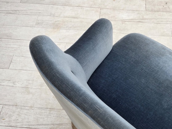 1970s, Danish 2-seater sofa, furniture velour, beech wood., 2 seaters, Velvet, Blue (photo 11 of 21)