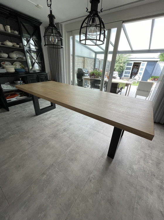 Image 1 of Modern oak table with metal base