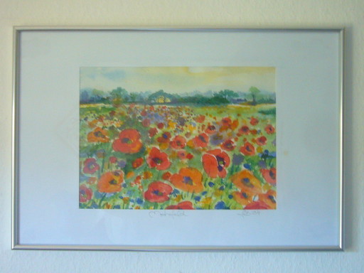 Original watercolor - motif/title: Klatschmohnwiese