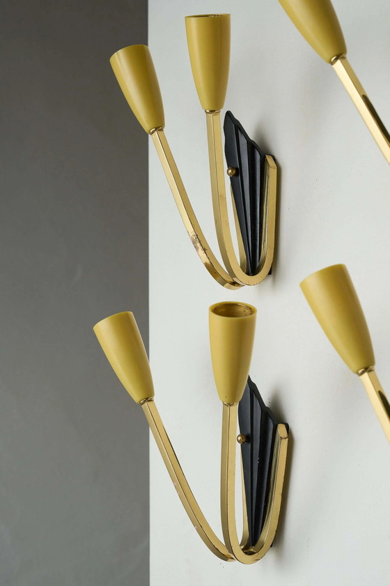 Geometric Brass and Black Wall Lamp, 1950s, Wall lights, Plastic, Mid Century Modern (photo 12 of 13)