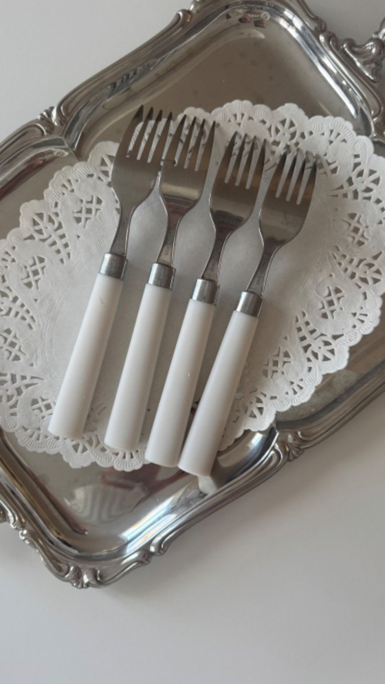 Image 1 of Set di 4 forchette con manico bianco vintage