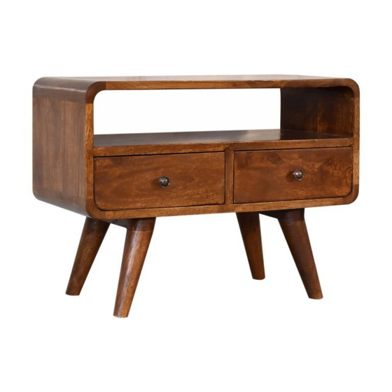 Image 1 of Compacte, gebogen kastje in kastanjekleur met 2 lades