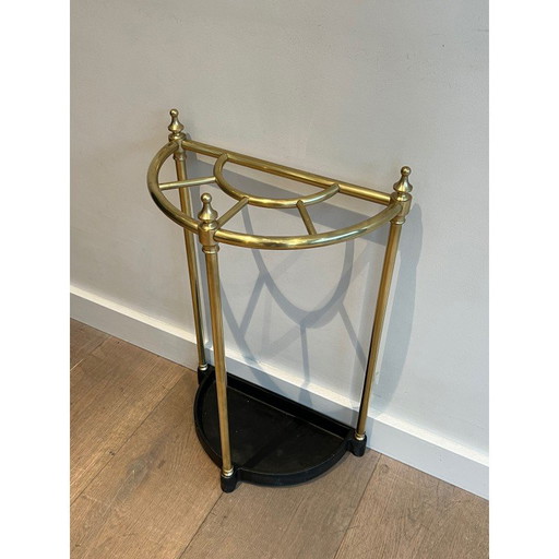 Vintage rounded umbrella stand in brass and cast iron, France 1900