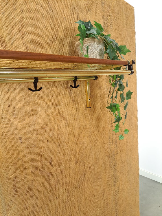 Image 1 of Coat Stand Habo From Sweden Gold Color With Teak And Shelf No. 2