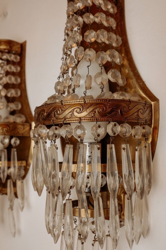 Image 1 of Antike französische Kristallwandlampen, 2er-Set