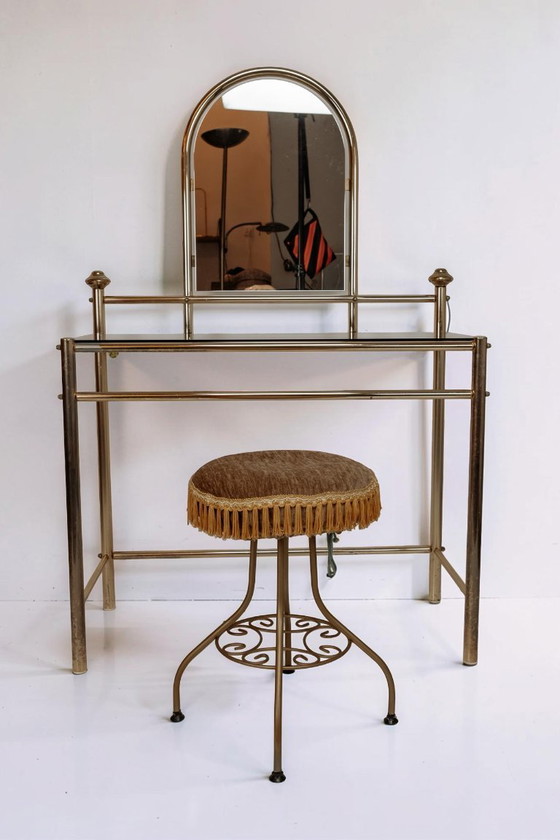 Image 1 of Vintage brass vanity table with stool