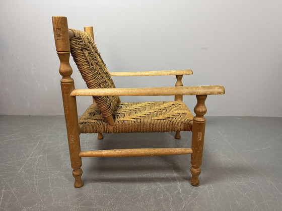 Image 1 of Poltrona in legno di faggio con intreccio in corda di sisal in stile Charlotte Perriand, anni '60.